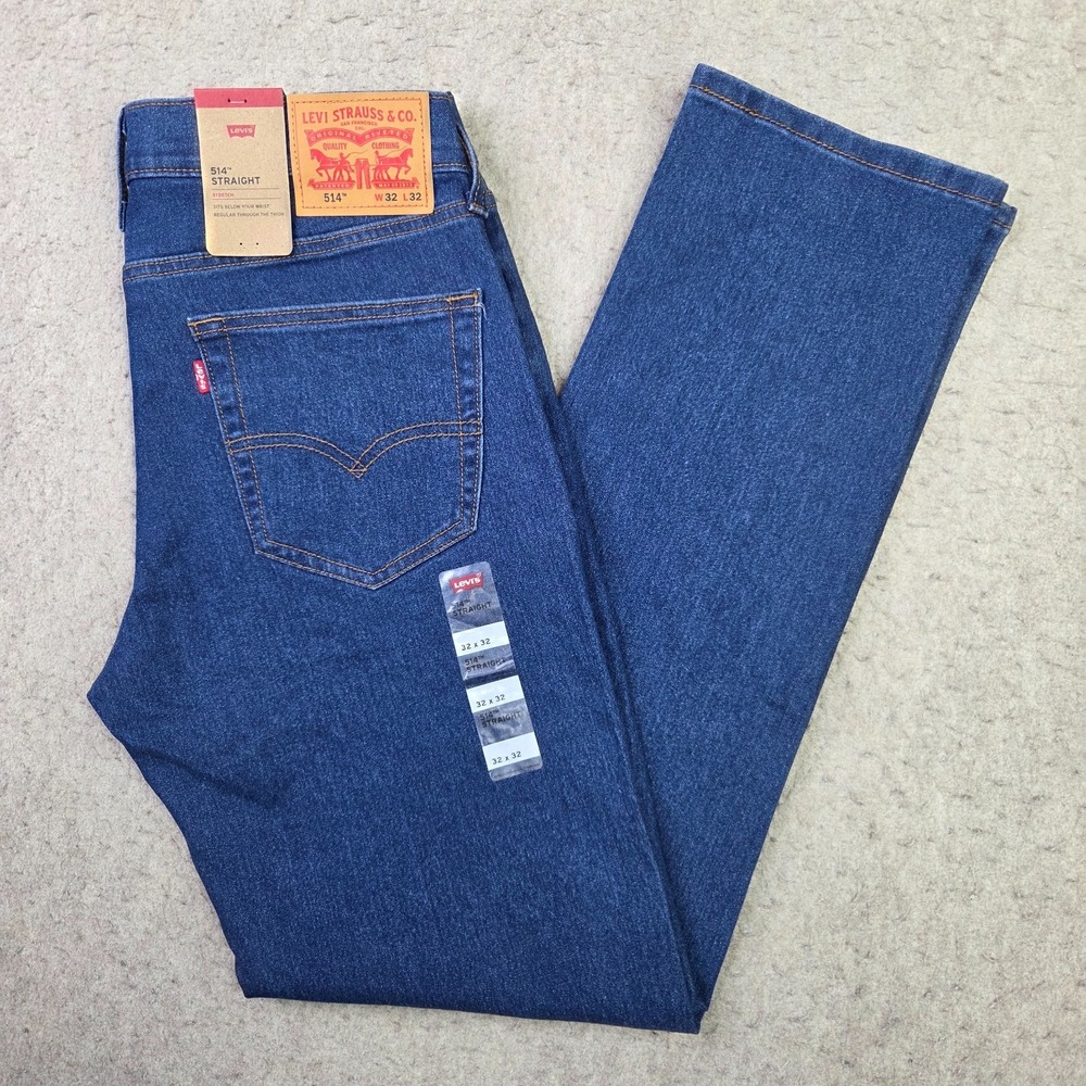 New Levis 514 Jeans Mens 32x32 Blue Medium Wash Straight Leg Stretch Flex Denim